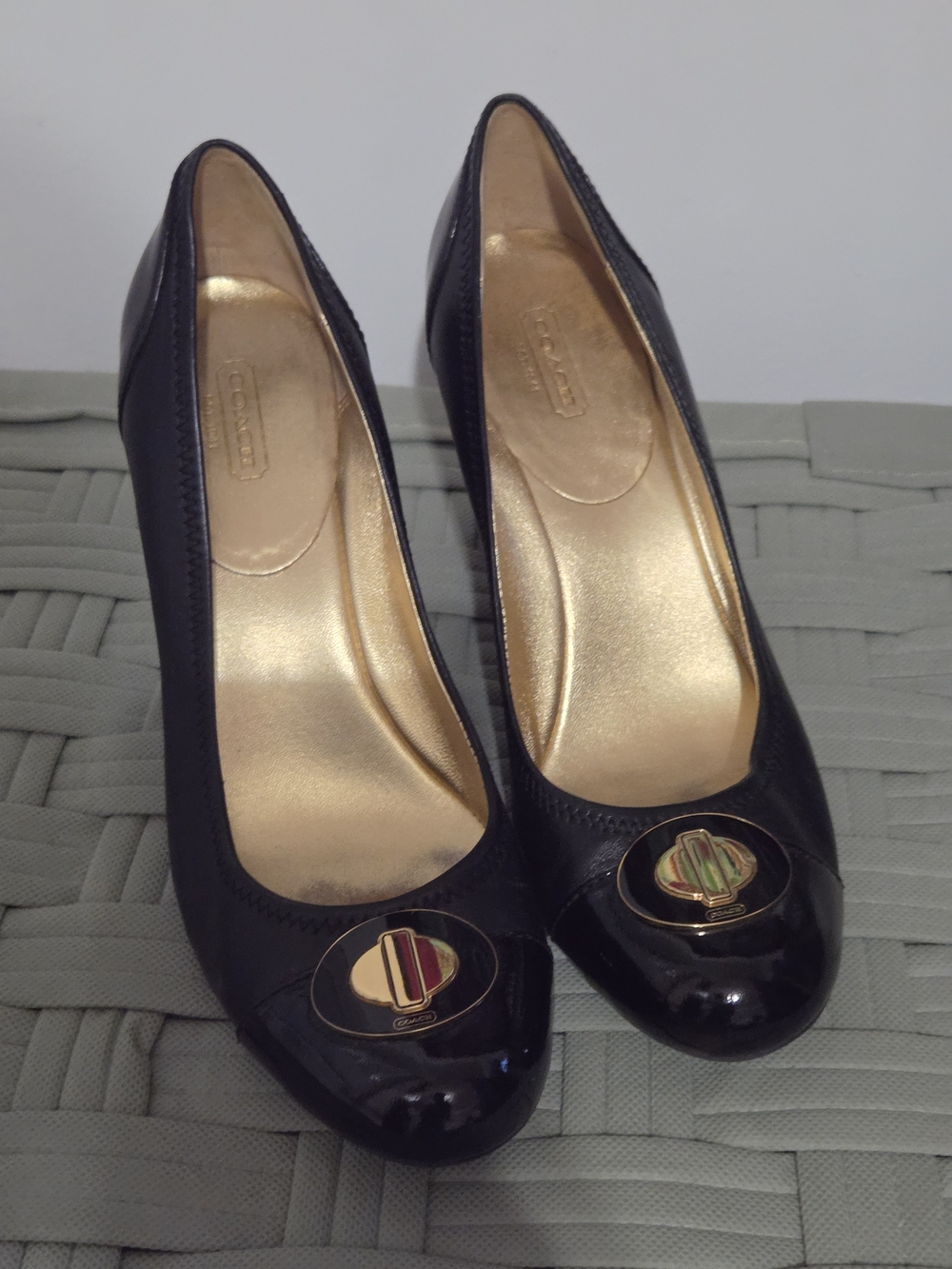 Coach Black Patent Leather Logo Accent Pumps